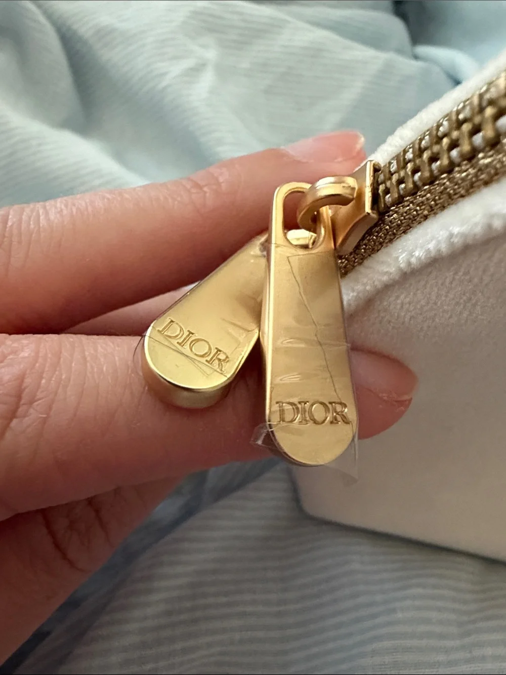 Dior Ivory Cosmetic Pouch with Gold CD Emblem
